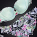 Victoria's Secret 32C BIKINI M ruffle bottom BLACK WHITE PINK PURPLE PALM STRAP