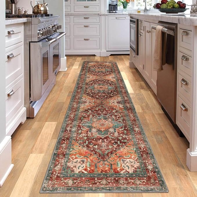 Washable Runner Rug, 2x8 Non-Slip Vintage Hallway Rug Runner