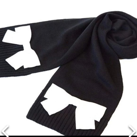 Kate Spade Grosgrain Bow Muffler Knit Scarf Black with Cream Bow