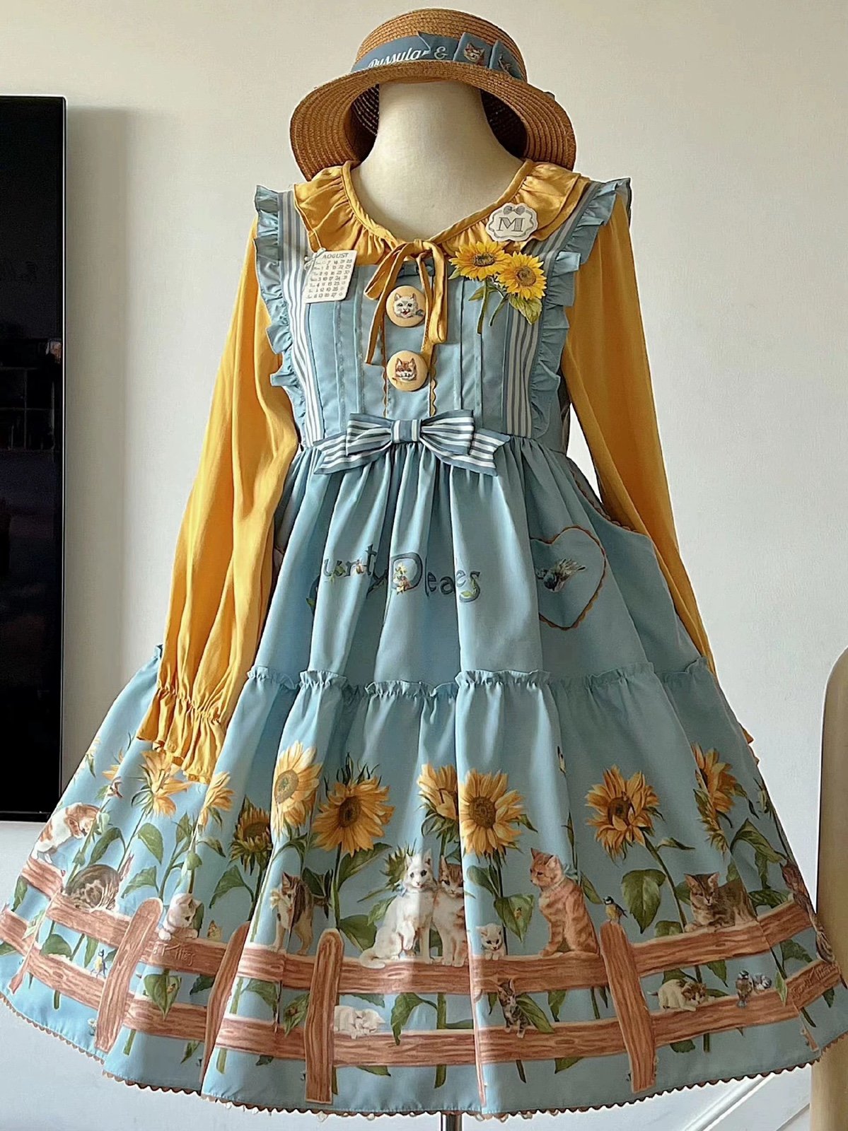 Sunflower and Cat Print Lolita dress