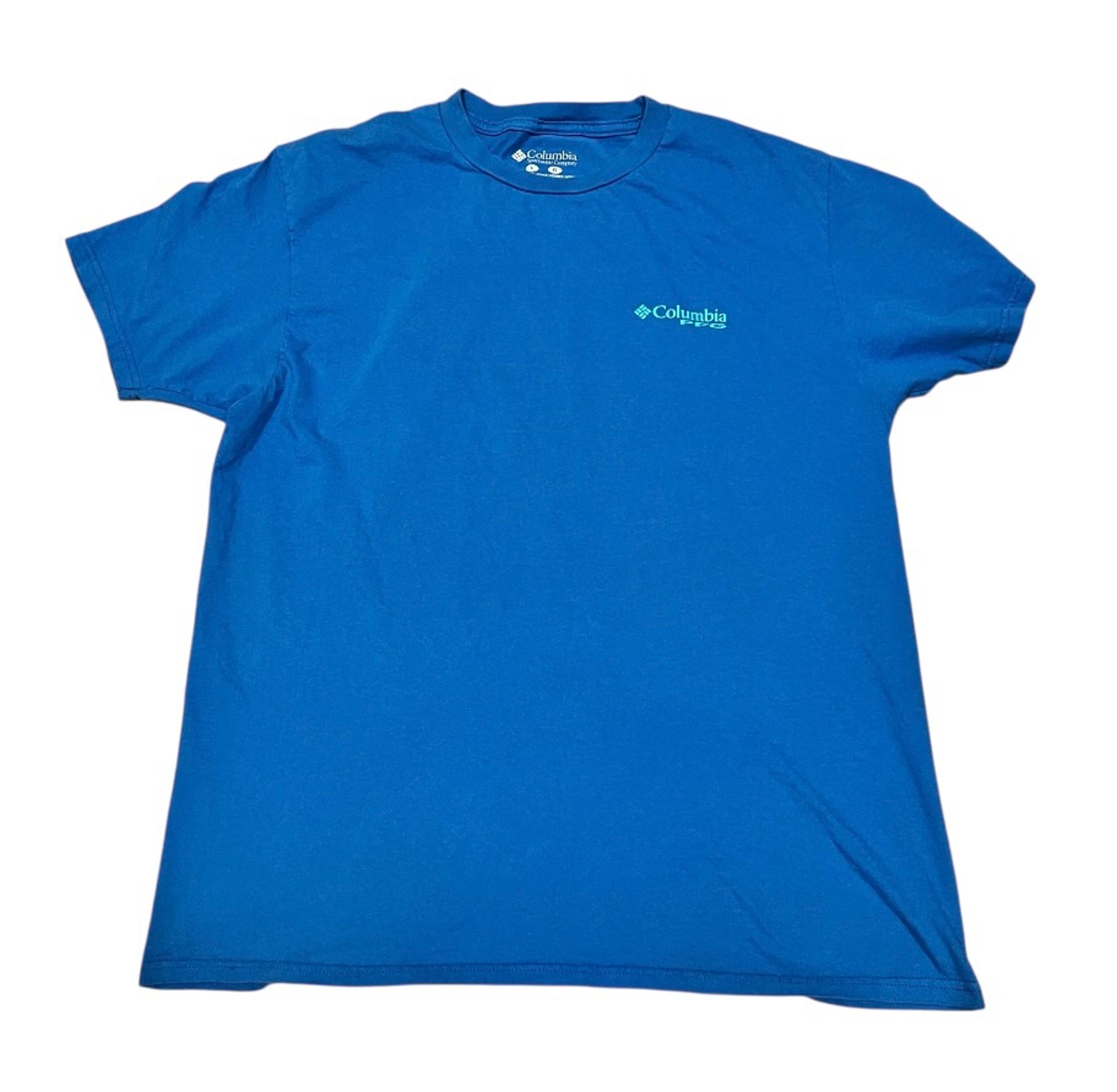 Columbia Large PFG Blue Short Sleeve Tee Shirt Top Fishing Men Women Boat