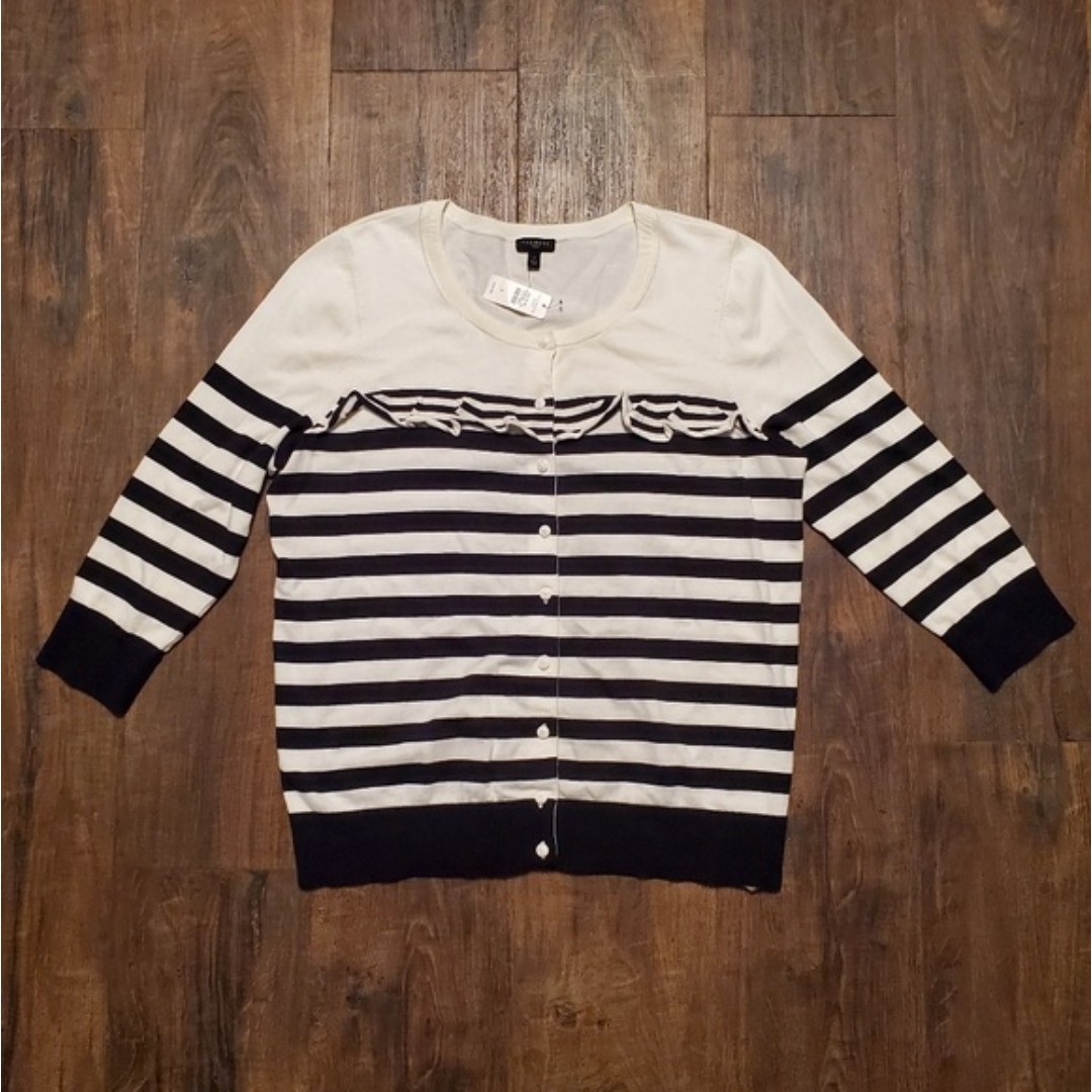 Talbots Womens X Plus Size Cardigan Striped Ruffle NWT