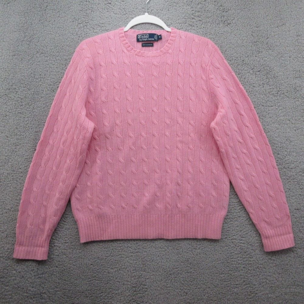 Polo Ralph Lauren Cashmere Pullover Sweater Womens M Pink Cableknit Cozy