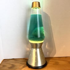 Vintage 1970's Retro STARLITE 17 LAVA LAMP Gold Base MCM Green/ Blue Starlight