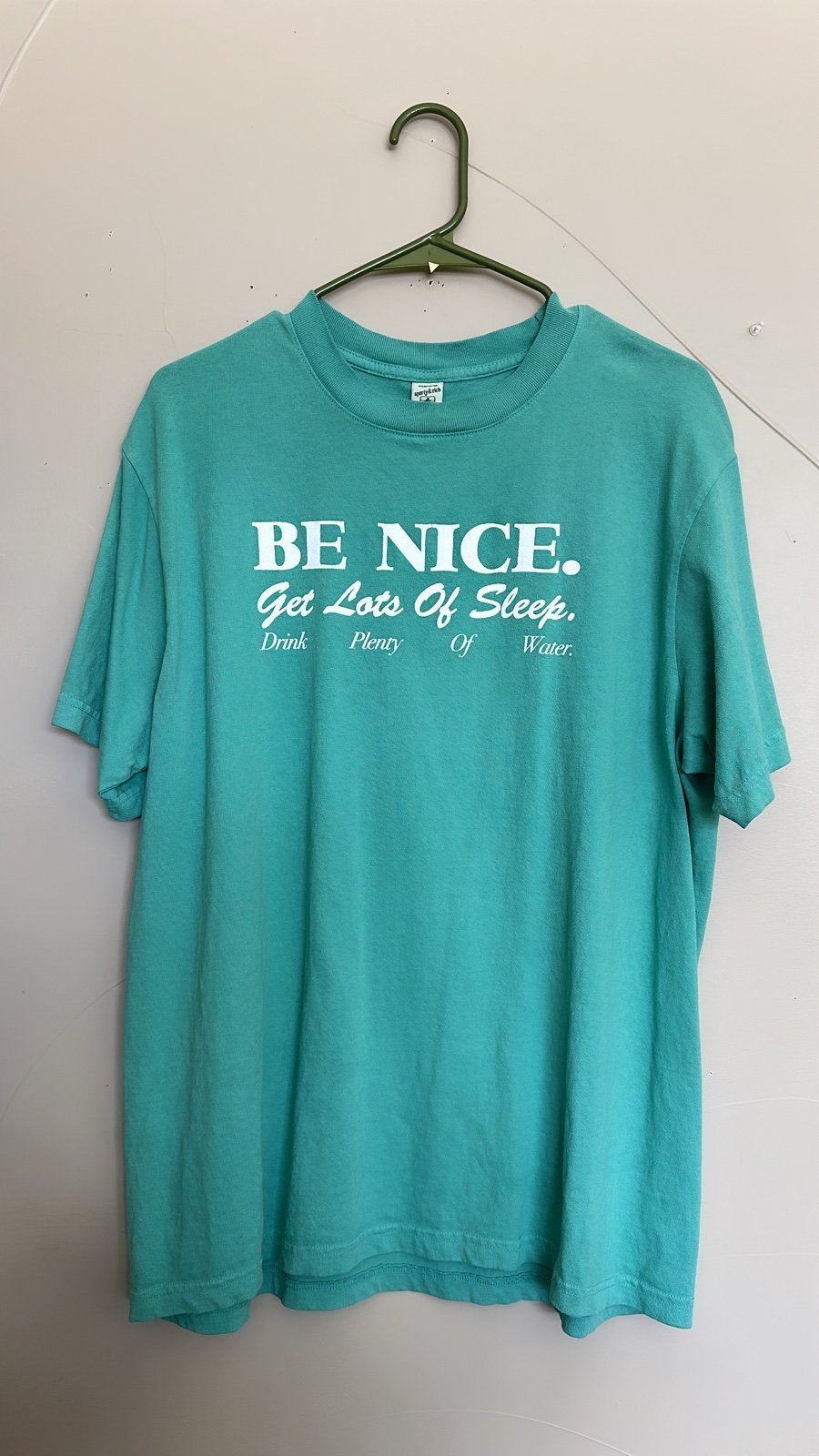 Sporty & Rich Be Nice Drink Water Tee Aqua Green L Unisex Like New MadHappy
