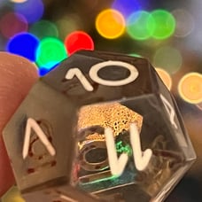 Older vintage Armory d12 clear smoke gem w/ fresh white rpg d&d dice 122123@