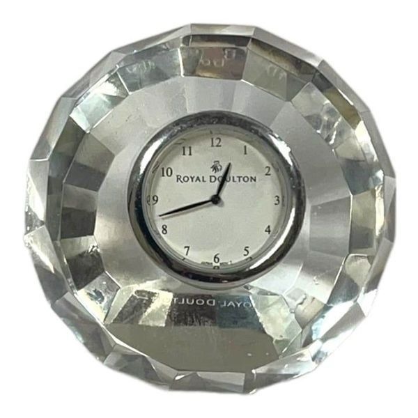 Royal Doulton Faceted Round Desk Clock Paperweight Radiance Glass Vintage