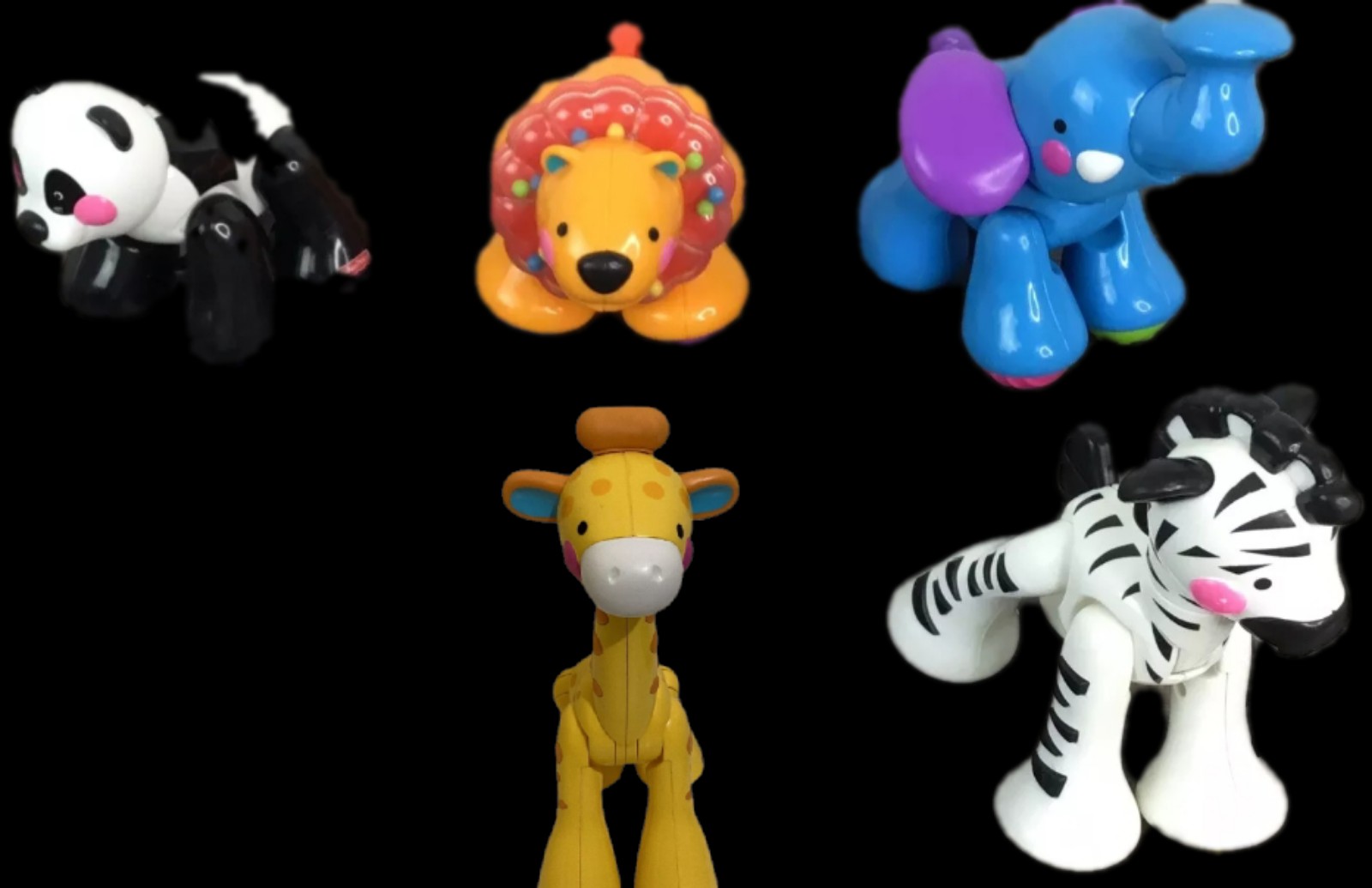 Fisher Price Amazing Animals Lot - Elephant, Zebra, Tiger, Giraffe, Panda