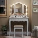 Makeup Vanity Desk Stool Set with LED Lights & Mirror Dressing Table 5 Drawers