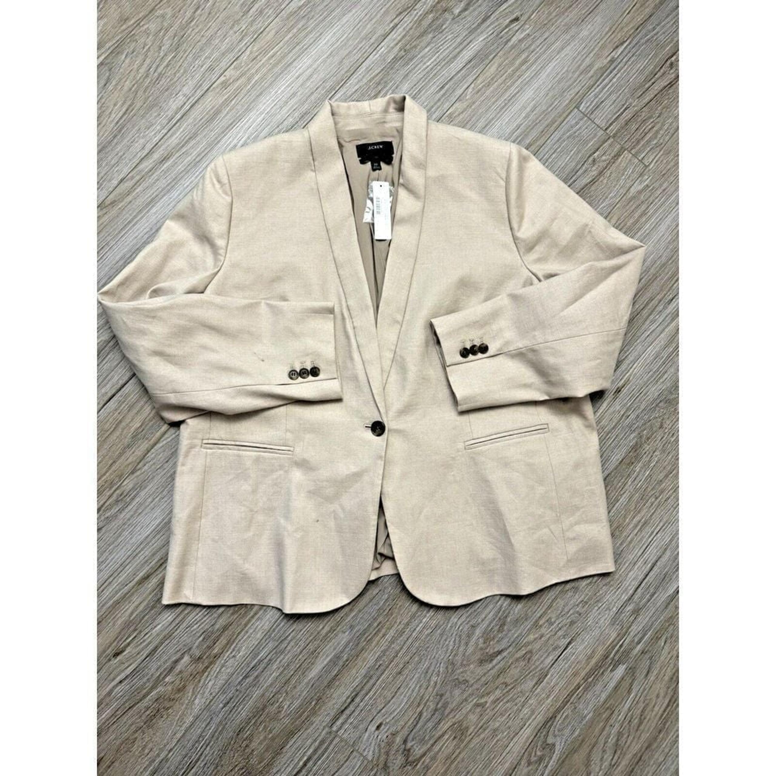 J. Crew Women's Parke Blazer Size 22 Sand Beige One Button Linen Blend Lined