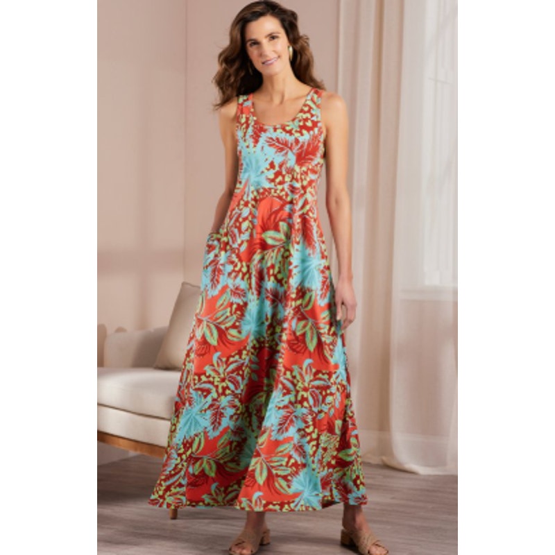 Soft Surroundings SZ L Niran Vibrant Floral Sleeveless Maxi Dress Beachy A Line