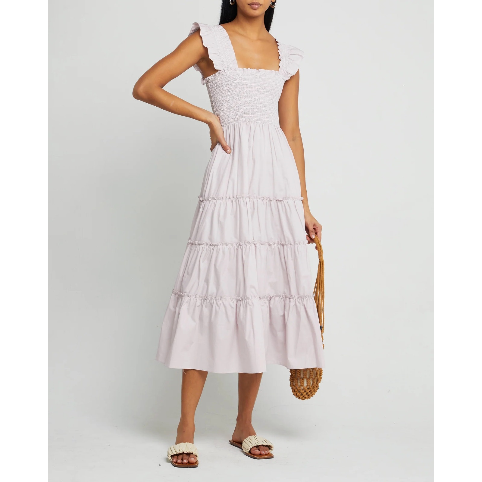 Kourt Calypso Light Purple Tiered Midi Dress size XS