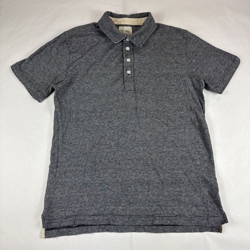 Billy Reid Polo Mens L Blue Geometric Short Sleeve Golf Shirt 1/4 Button Preppy