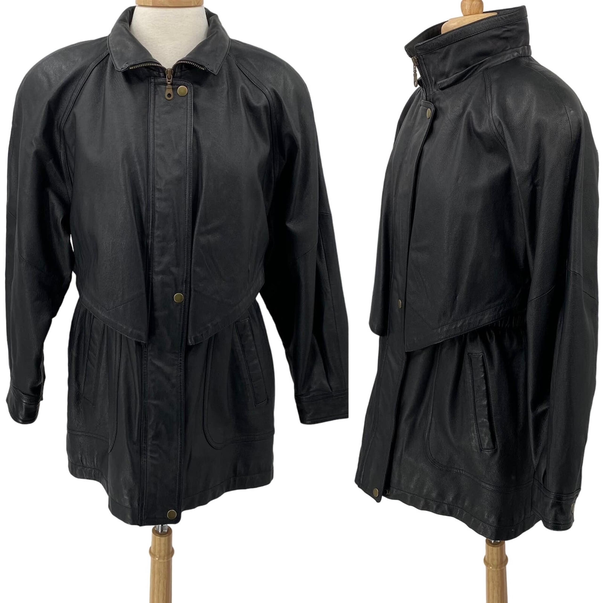 Vintage Genuine Leather Jacket Longline Layered Full Front Zipper Womens Medium