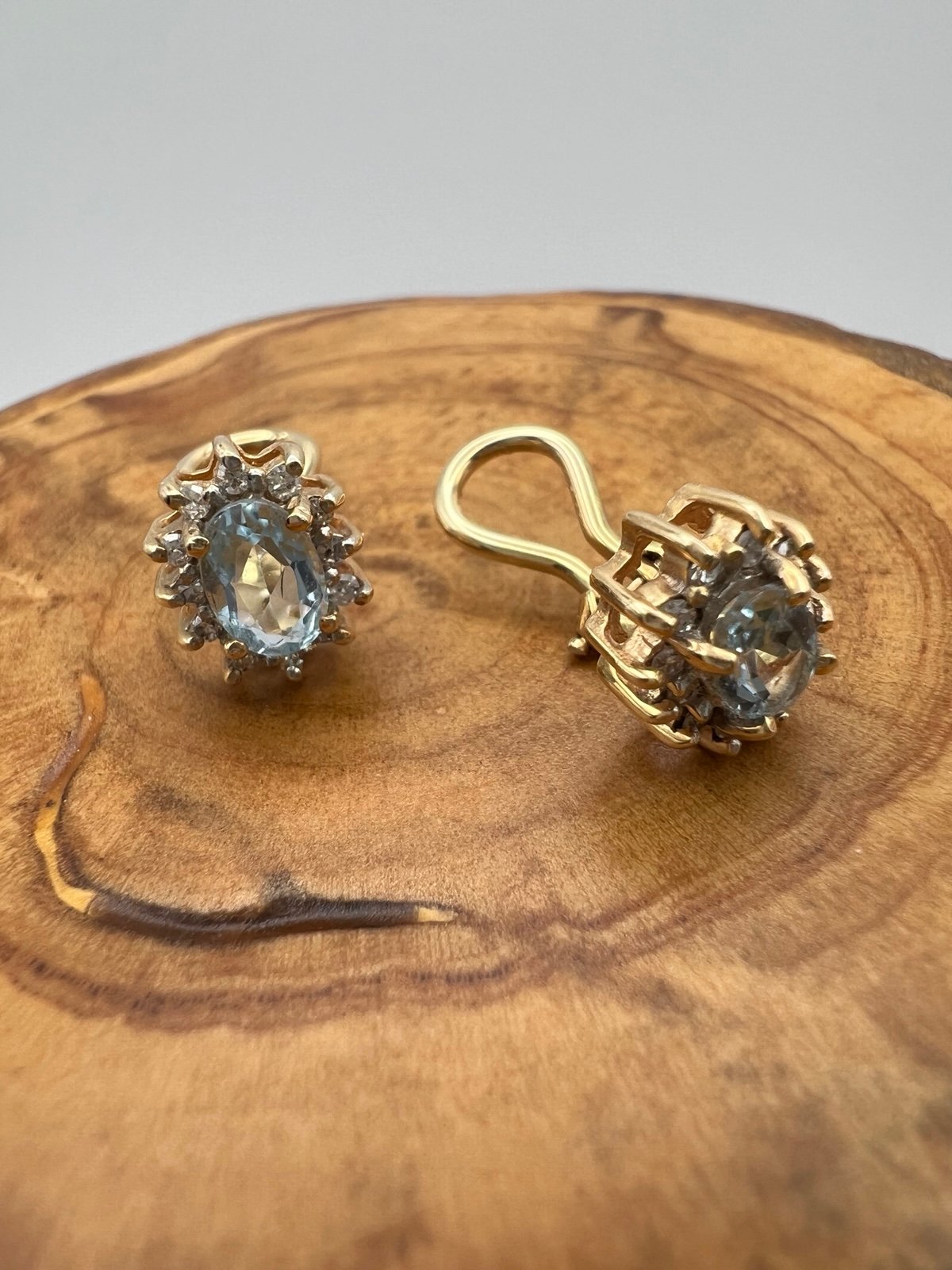 14kt Gold Clip Earrings with Blue Topaz Gemstone and Diamonds