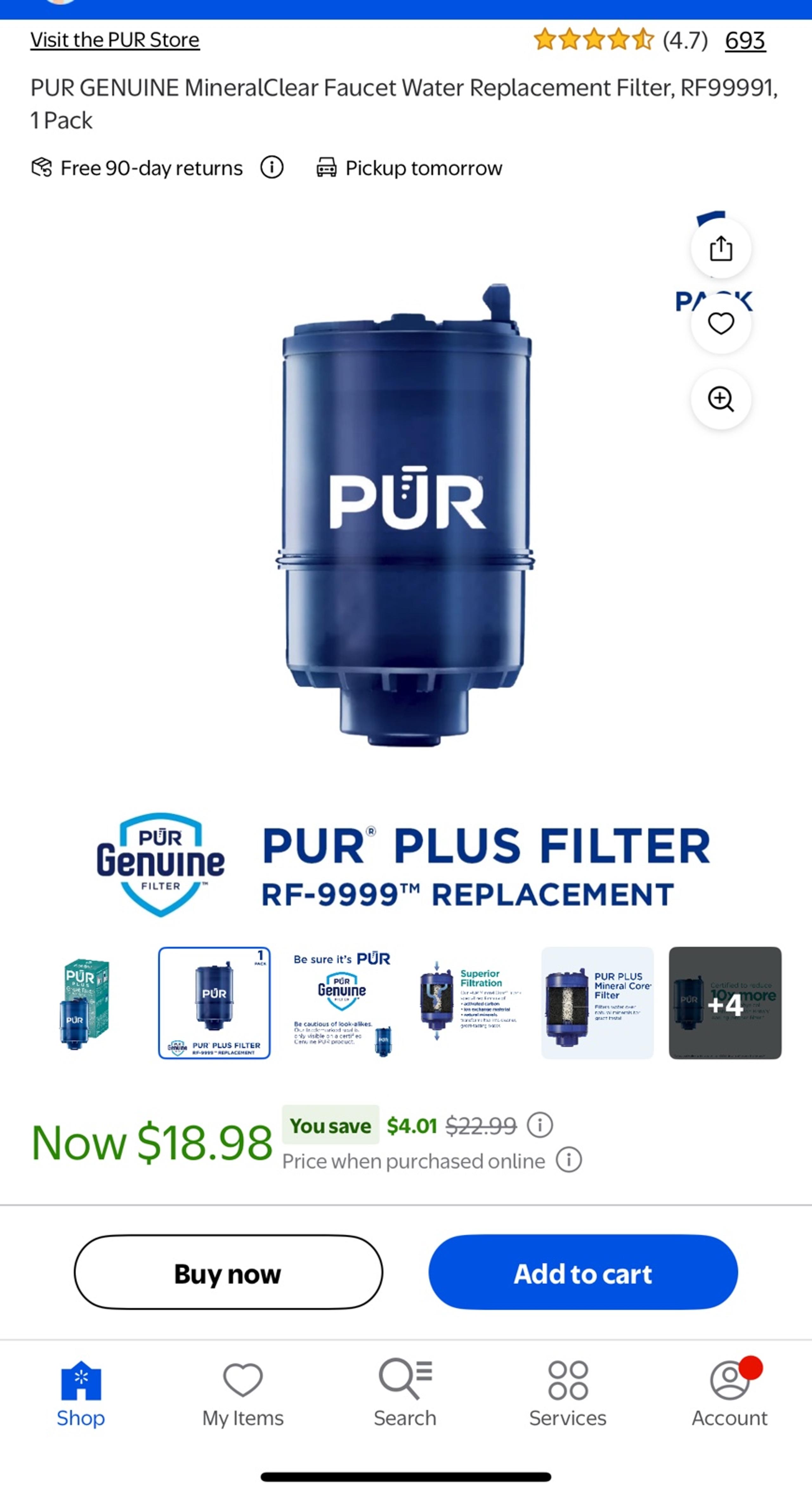 6 pack - PUR GENUINE MineralClear Faucet Water Replacement Filter, RF9999