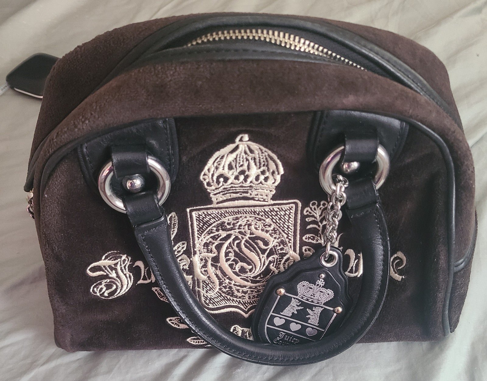 Vintage Juicy Couture Dark Brown Velour Bag Embroidered Purse Handbag