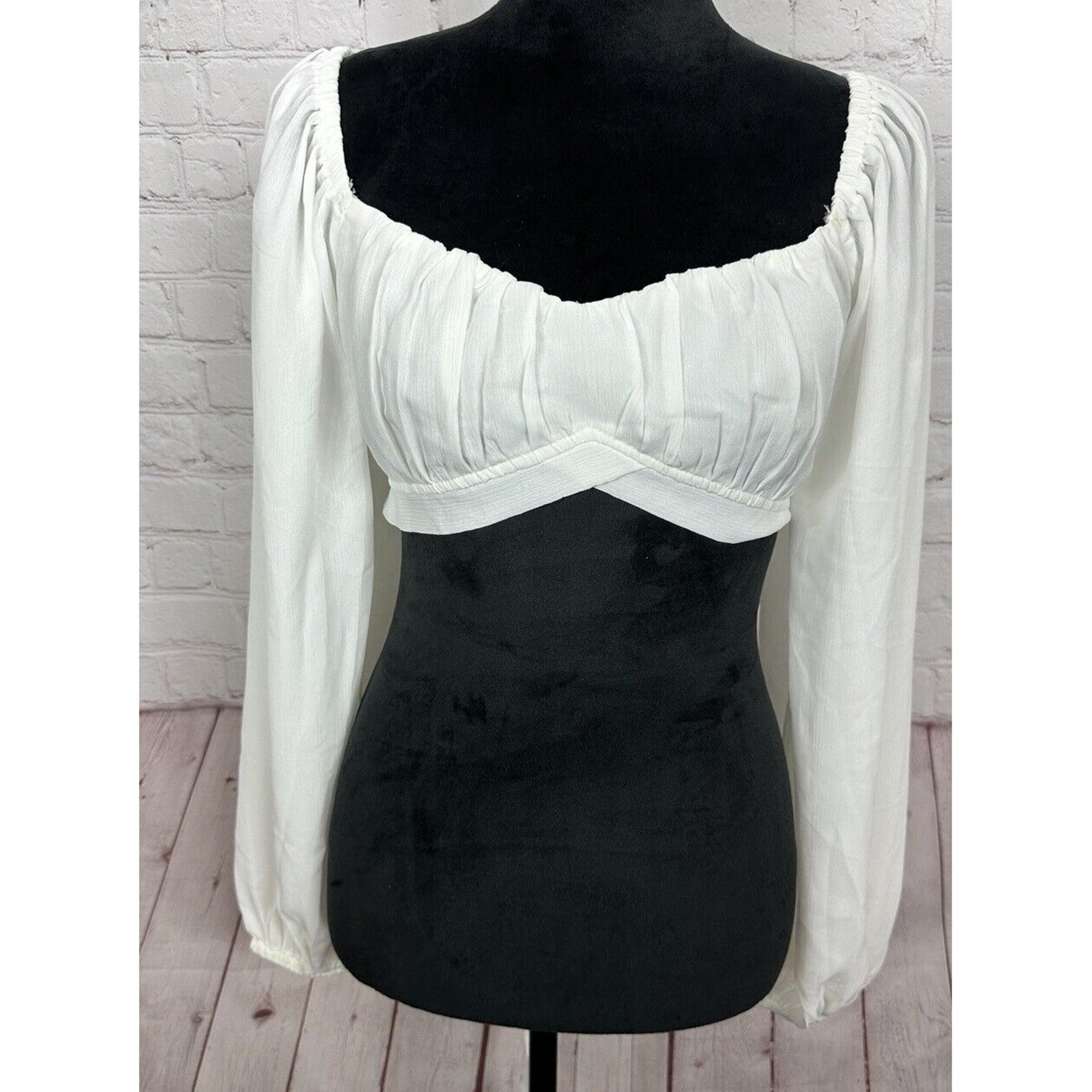 PRINCESS POLLY Womens Smocked Puff Sleeve Cropped Blouse Top size 10, GUC