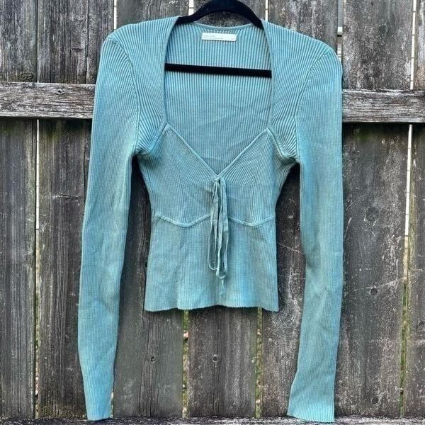 Oak + Fort Blue Ribbed Sweetheart Sweater Medium