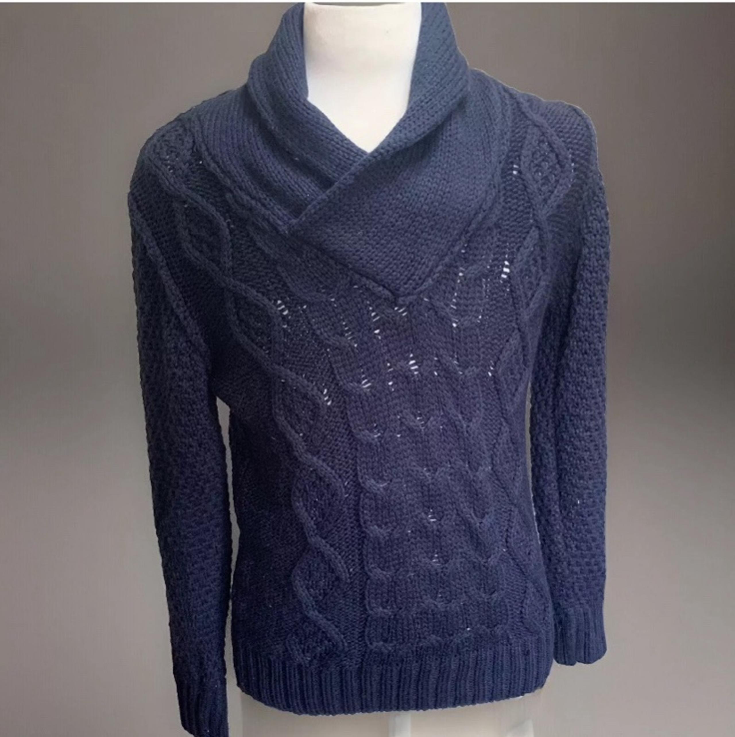 RJBL Vogue Chunky Shawl Collar Cable Knitwear Italian Fisherman Sweater Sz XL
