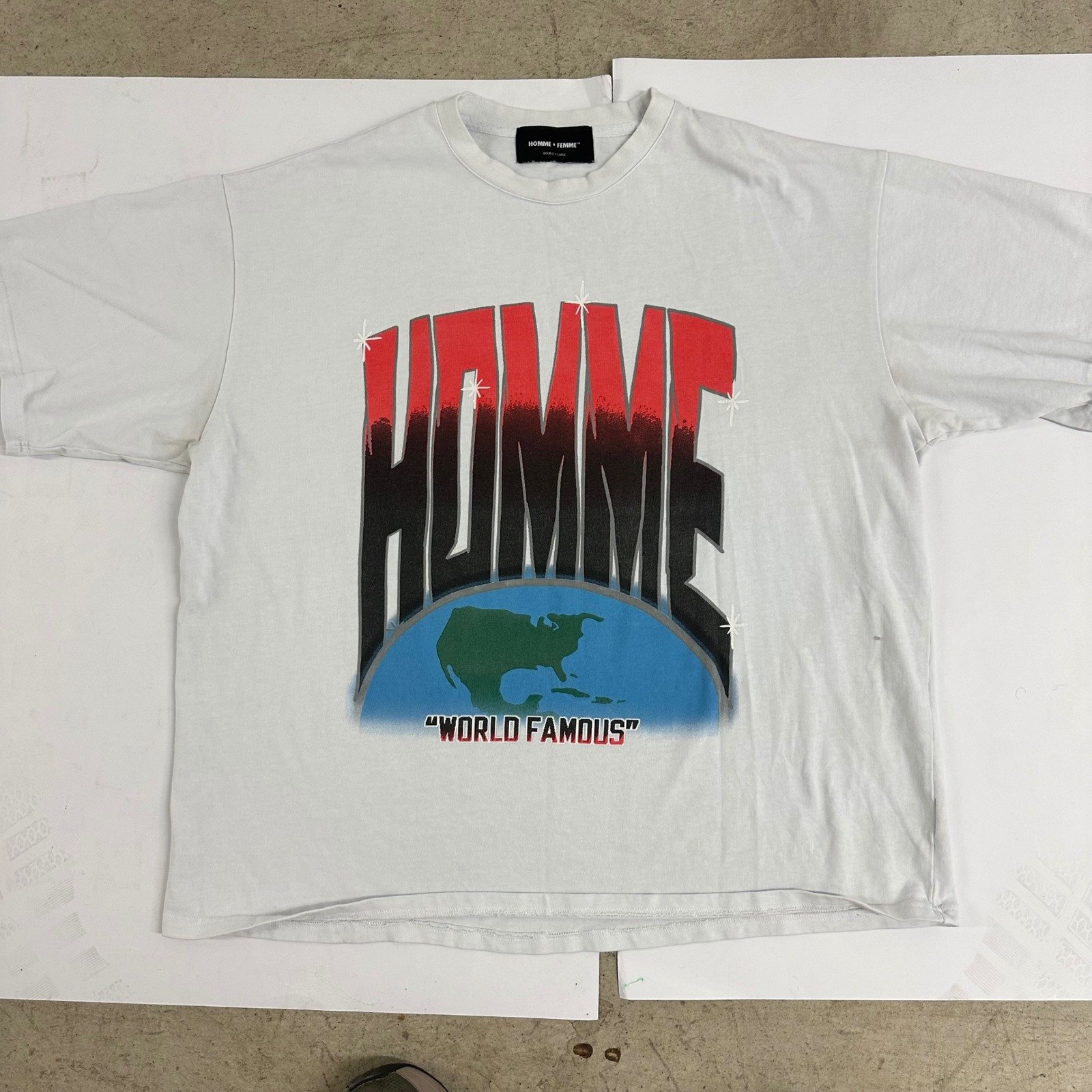Homme + Femme World Famous Graphic Print Tee Shirt Double XL 100% Cotton