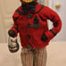 Primitive Folk Art Jack O Lantern Man with Black Cat Pail 12.5 inches
