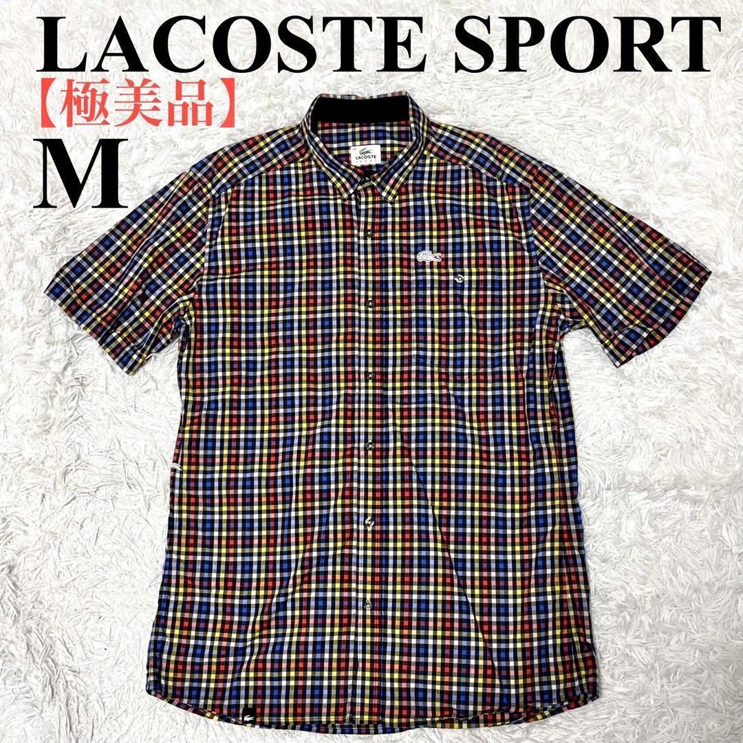 【Excellent Condition】 Lacoste Sport Short Sleeve Button-Down Shirt, Logo, Check, 100% Cotton, Size M