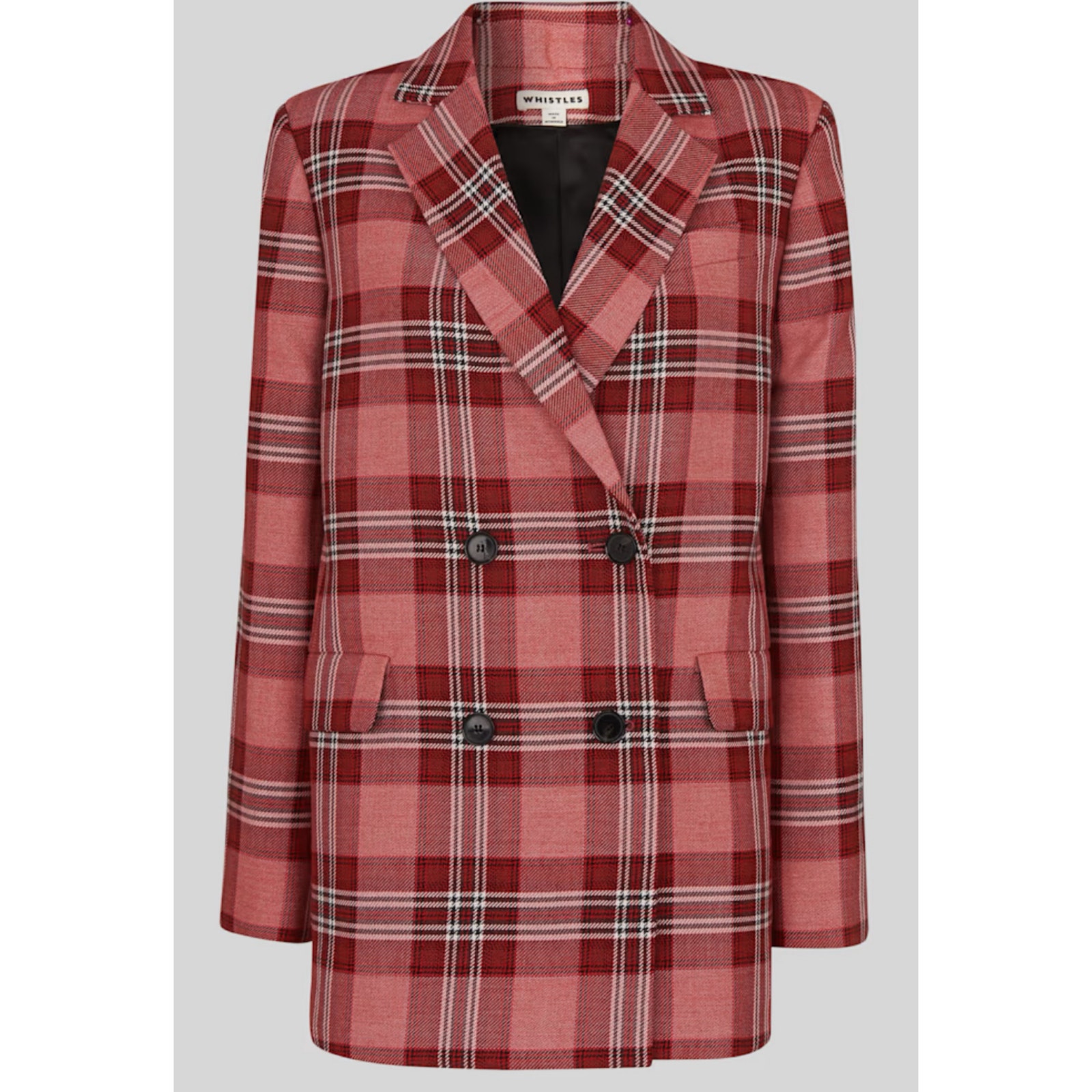 Whistles Red Plaid Double Breasted Blazer Oversized Women's M