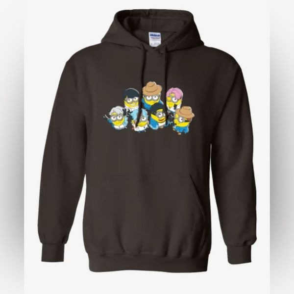 NWT BTS x Despicable Me Unisex Brown Minions Graphic Hoodie Sweatshirt - Large