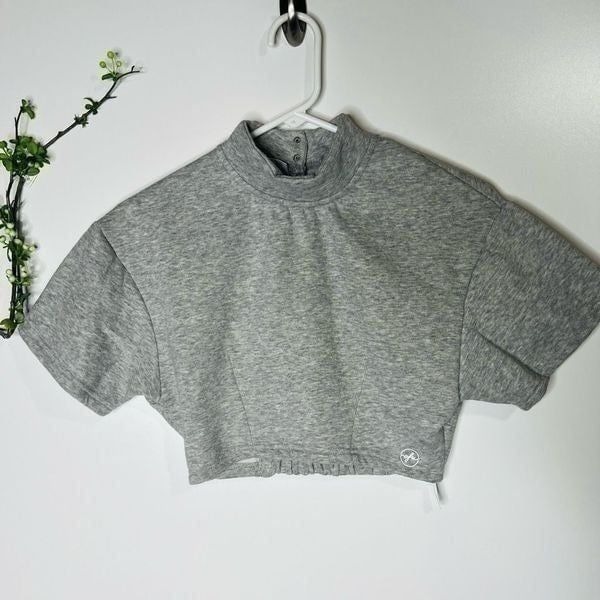 Out From Under Anthropologie Gray Cropped Sweatshirt Open Back High Neck