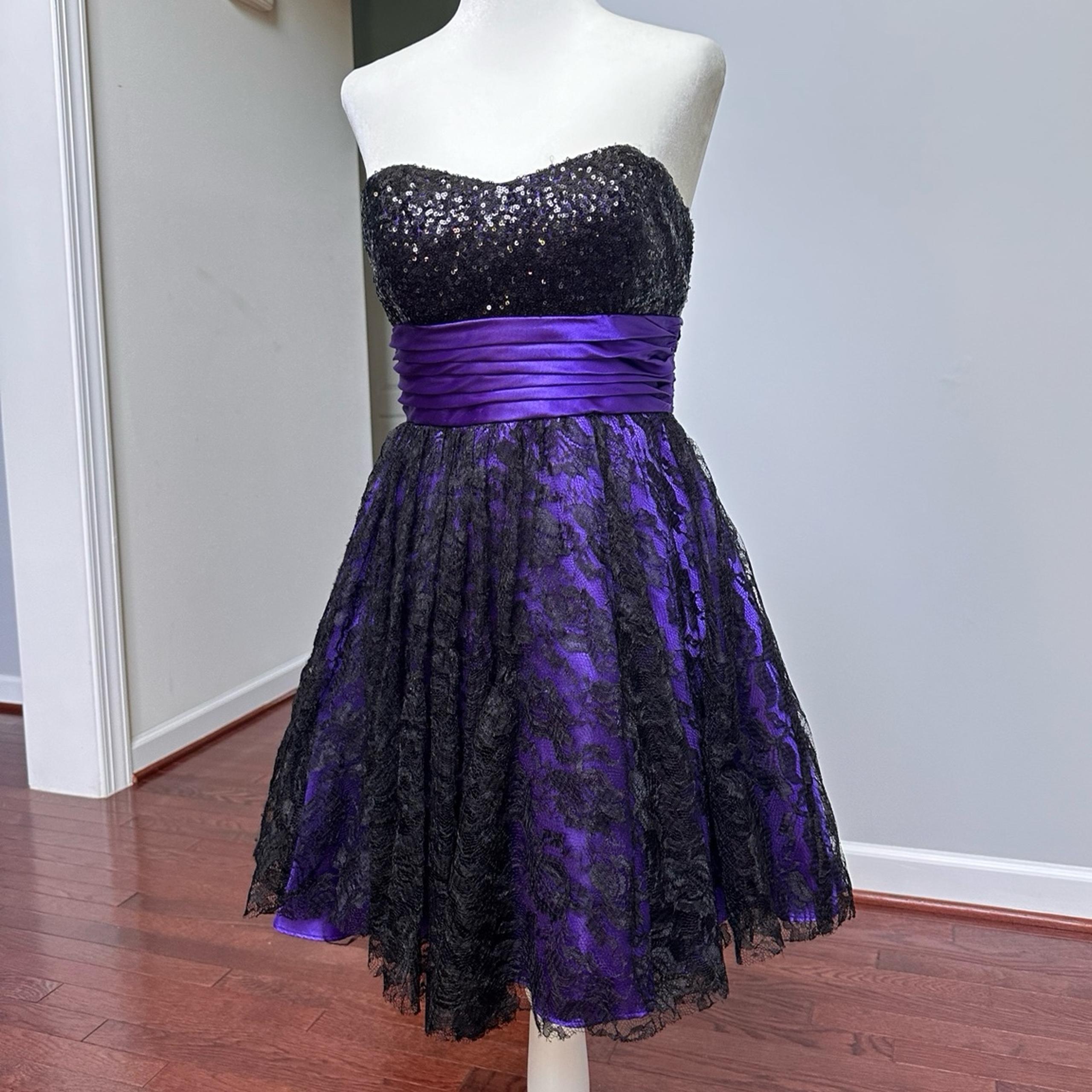 Vintage Y2K Black Purple Cocktail Mini Dress Sequin Lace Tulle Goth Dollskill