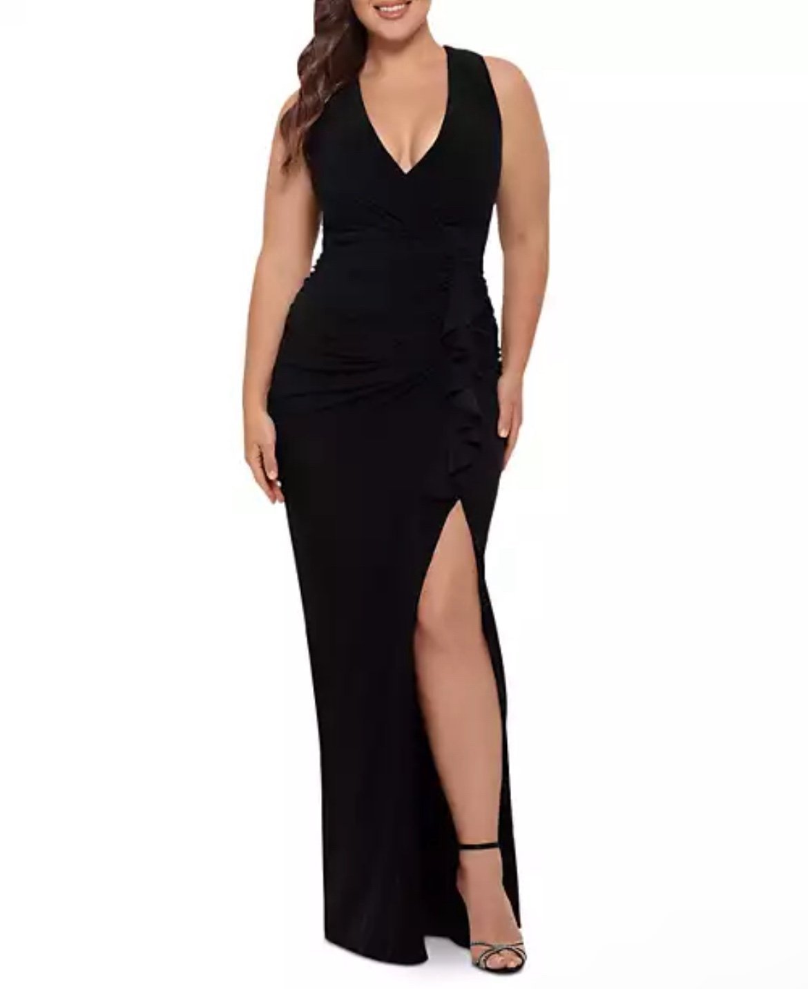 Betsey & Adam Ruched V-Neck Gown