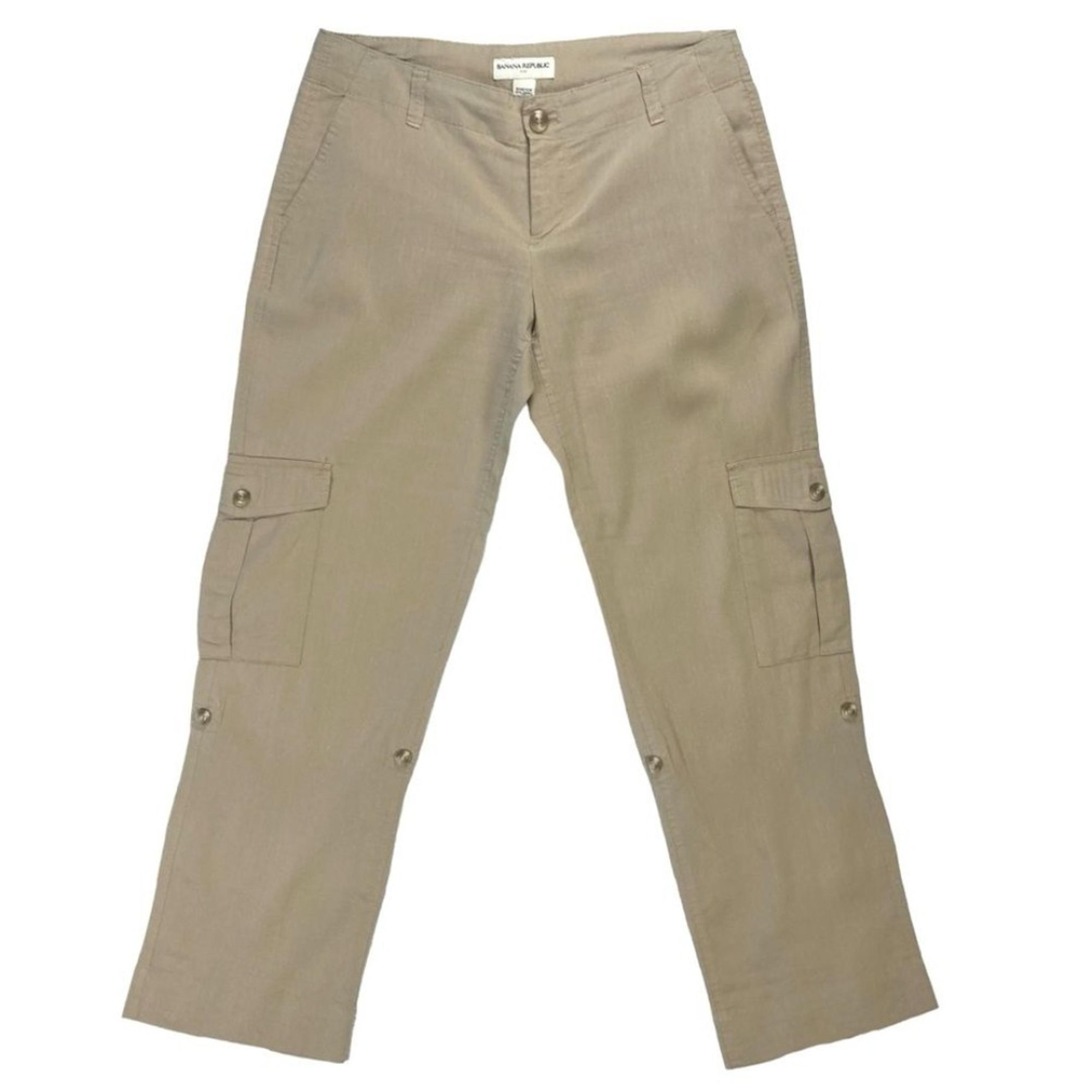 Banana Republic Stretch Linen Womens Size 6 Khaki Tan Convertible Cargo Pants
