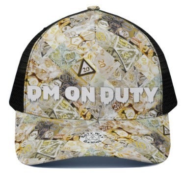 DM on Duty Hat D&D Dice Cream/White/Gold/Black Size Medium Adjustable Cap
