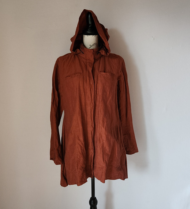 EILEEN FISHER Windbreaker Active Hooded Jacket Zip/Snap Cotton Blend Burgundy S