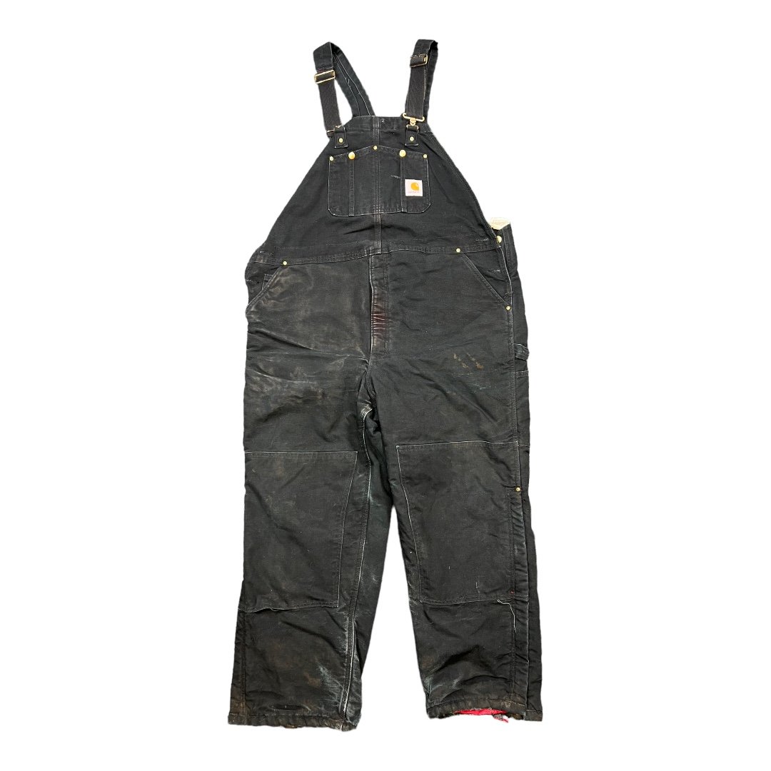 Carhartt men quilt duck lined insulated blk bib overall double knee 46x30 strap