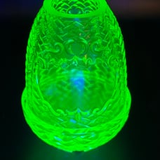 Wilkerson Uranium Glass Fairy Lamp In Basket Weave. Fenton Mould