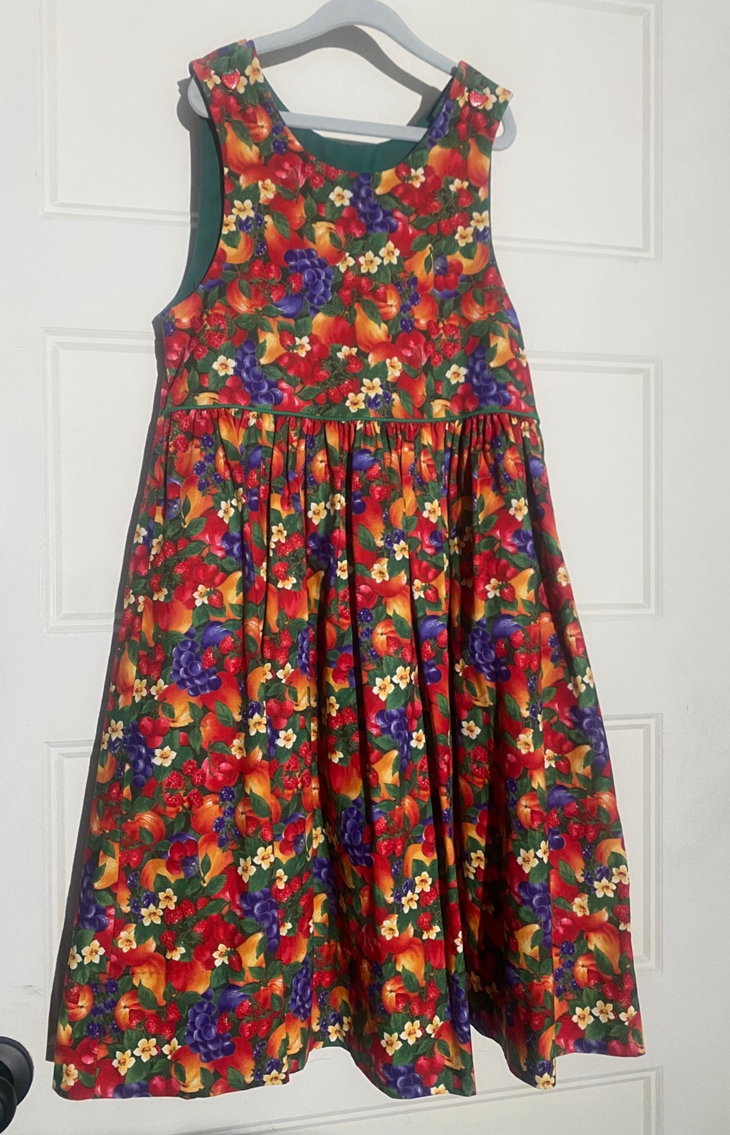 Judy Lynn vintage 80s children's red sleeveless dress fruits grapes berries