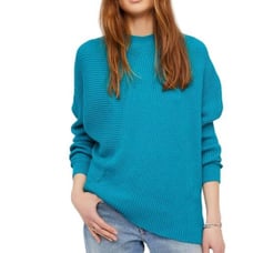 NWT Free People Downtown Knit Sweater Turquoise Blue Cotton Blend Ribbed