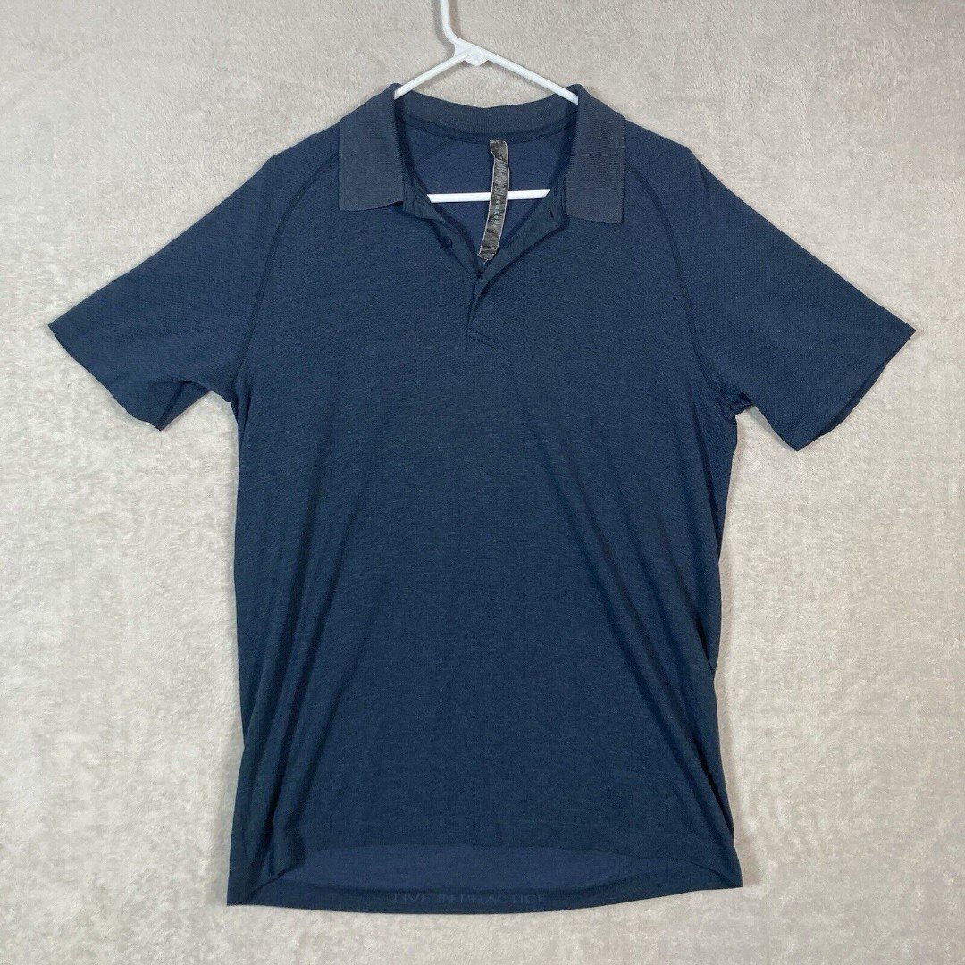 Lululemon Metal Vent Tech Polo Shirt Men Large Navy Blue Performance Lightweight