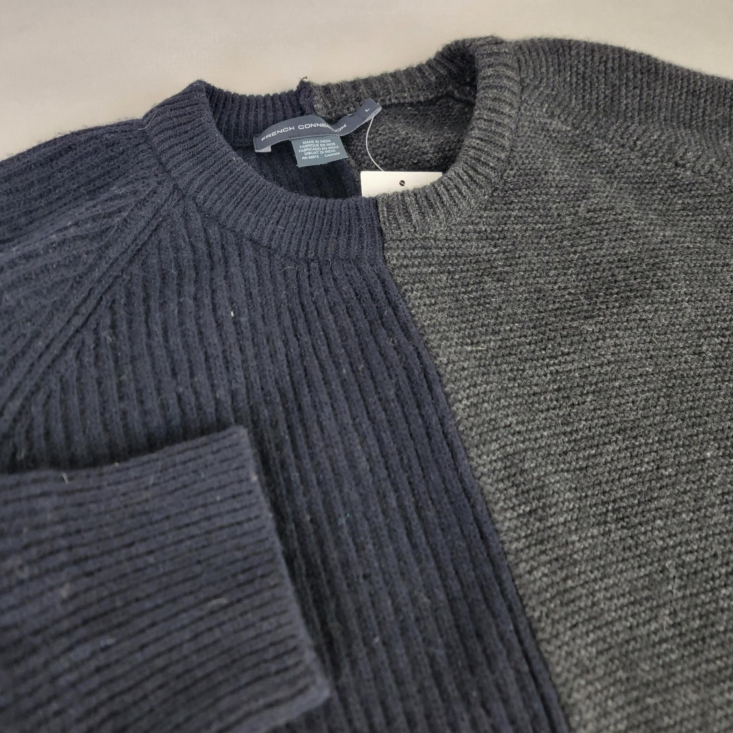 French Connection Mens Charcoal Blue Colorblock Lambswool Sweater Large NEW