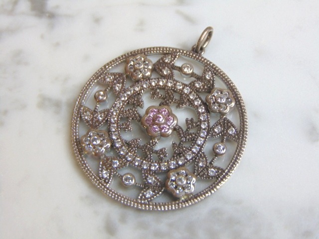 Womens Vintage Estate Sterling Silver Flower CZ Pendant 12.8g E4615