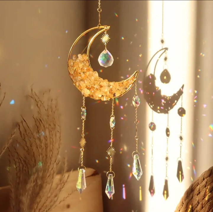 Beautiful Yellow Crystal Moon Suncatcher
