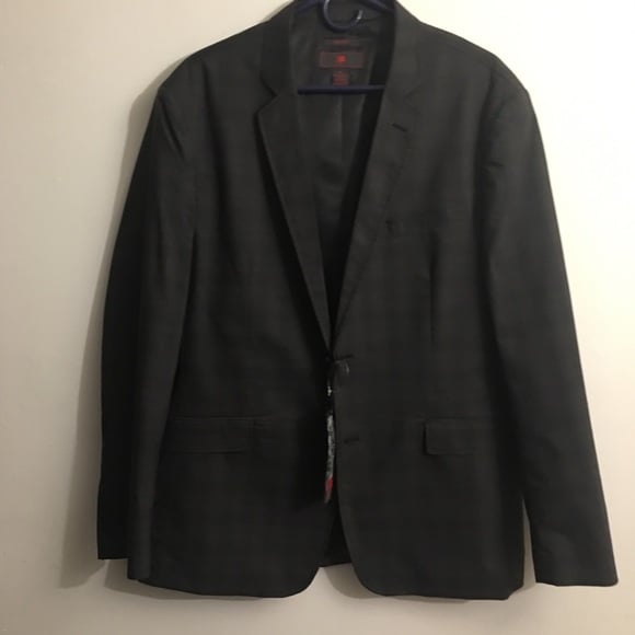 EGARA Slim Fit Dark Grey Checkered/Plaid Blazer and Sports Coat: Size XL