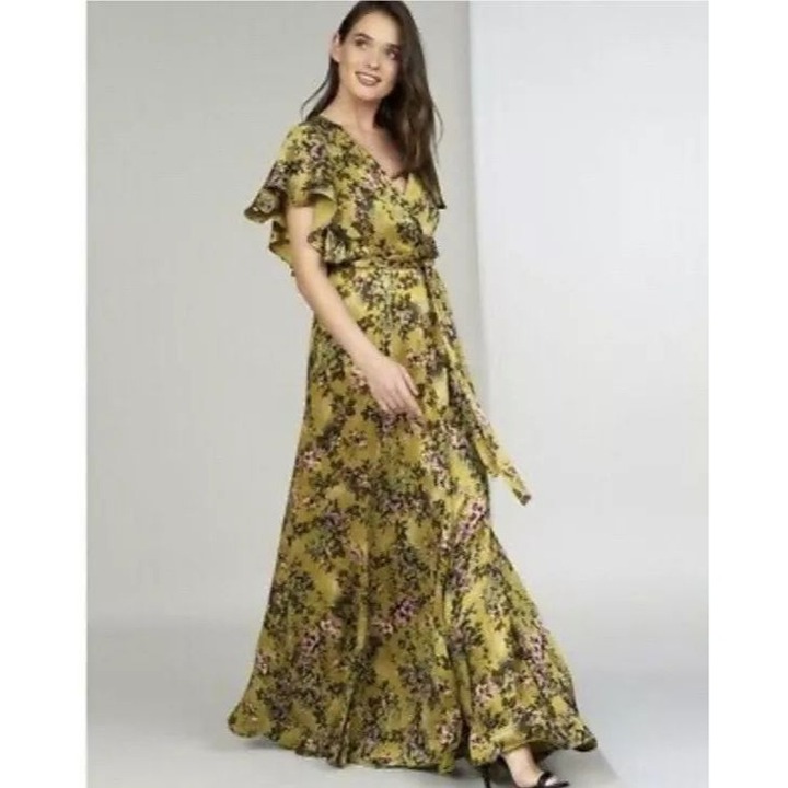 Hutch XS Wrap Dress Val Pietrina Maxi Floral Flutter Sleeve Fairy Formal Event