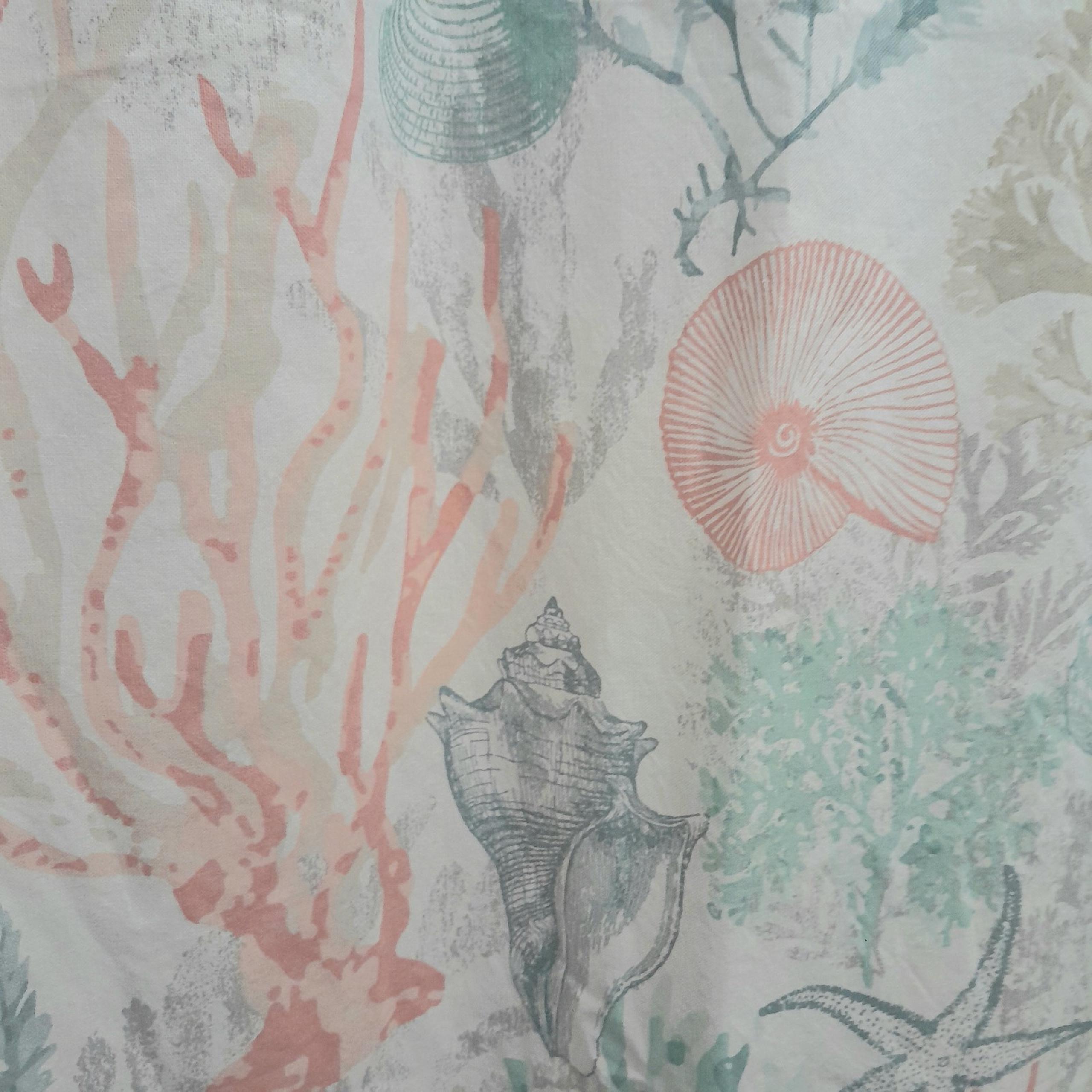 Shower Curtain Sealife Coral Shells Starfish Cotton Beach House Coastal