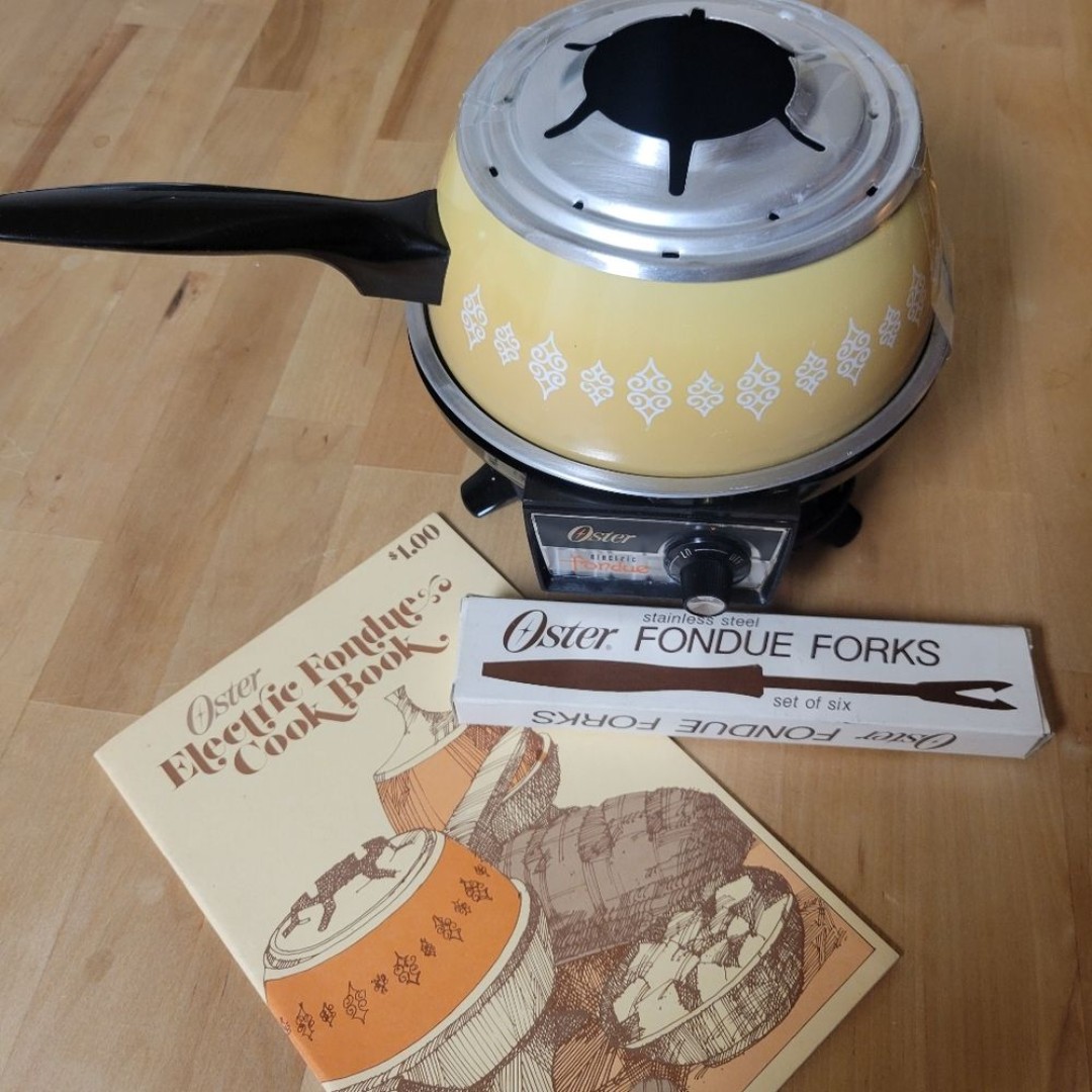 Vintage Oster Electric Fondue Set with Forks and Cook Book