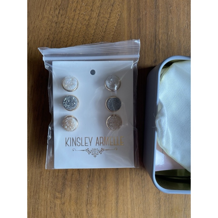 Kinsley Armelle Quartz Earrings Set Of 3 Round Studs New In Box