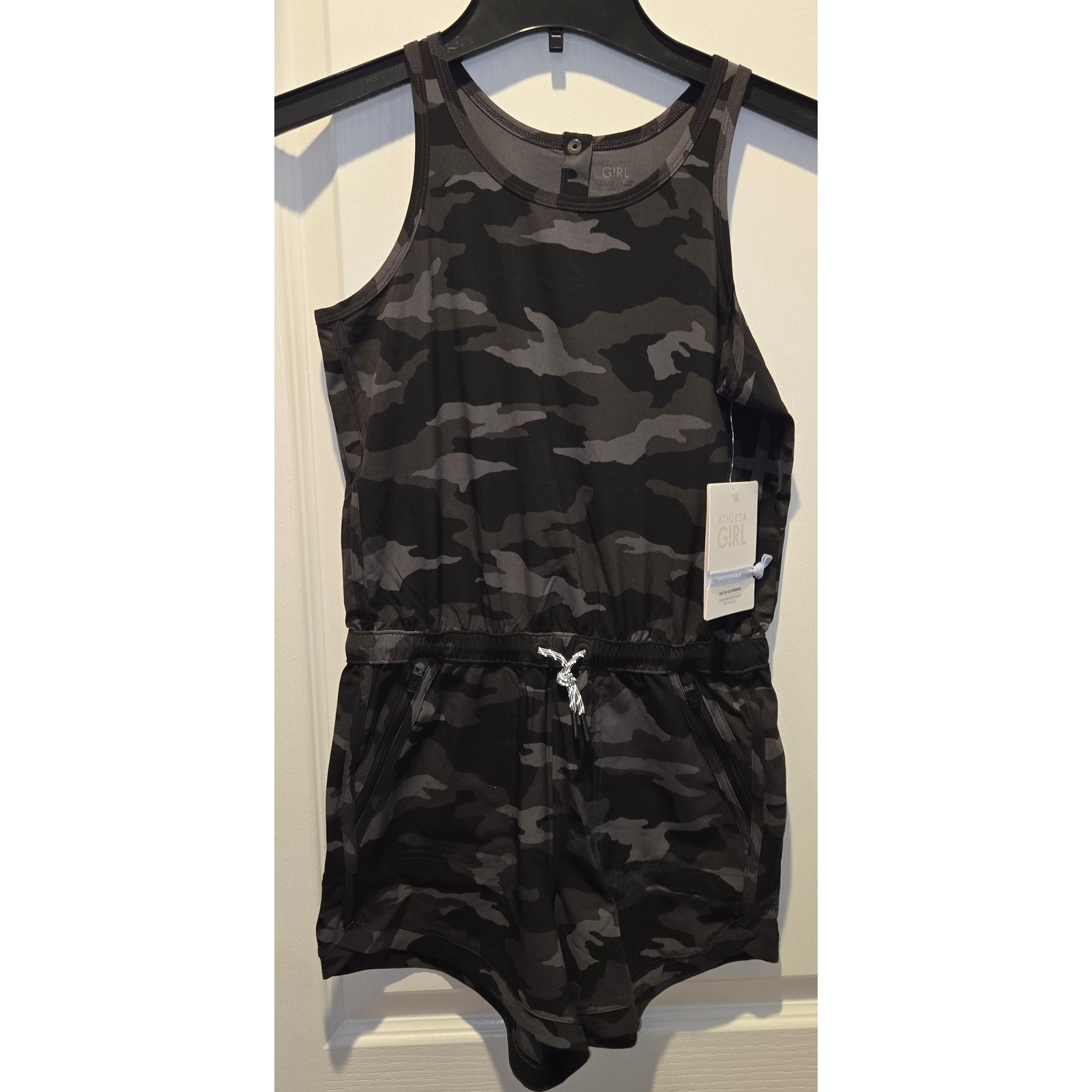 NWT Athleta Girl On the Go Romper gray camo L/12