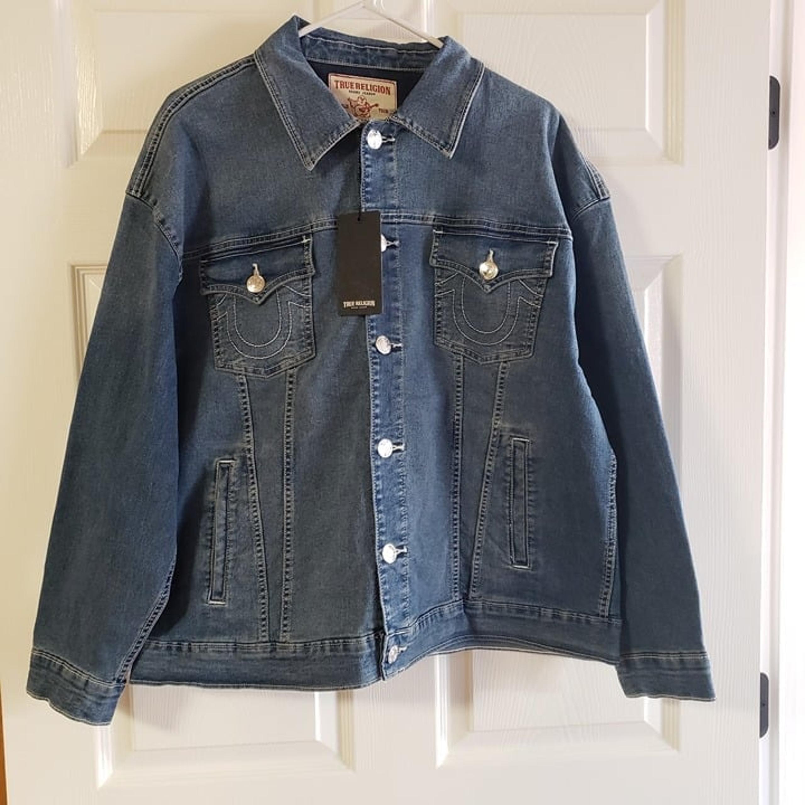 True Religion Oversized Glitter Denim Women's Jacket Button Front Size XL NWT